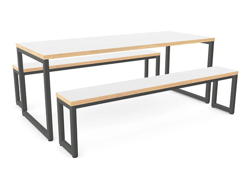 Ws.D Nestro Closed Metal Leg Canteen Table and Bench Set with Alternative Edging