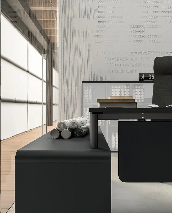WsD Profil Executive Desk with Credenza in Black Finish