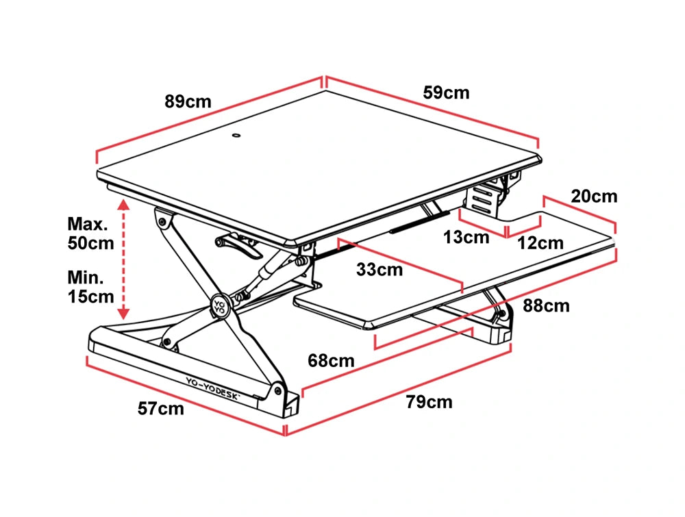 Yo Yo Desk 90 Sit Stand Solution Black 8 Dimensions 1