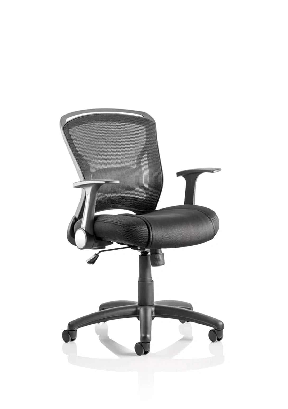 Zeus Task Operator Chair Black Fabric Black Mesh Back With Arms OP000140 1