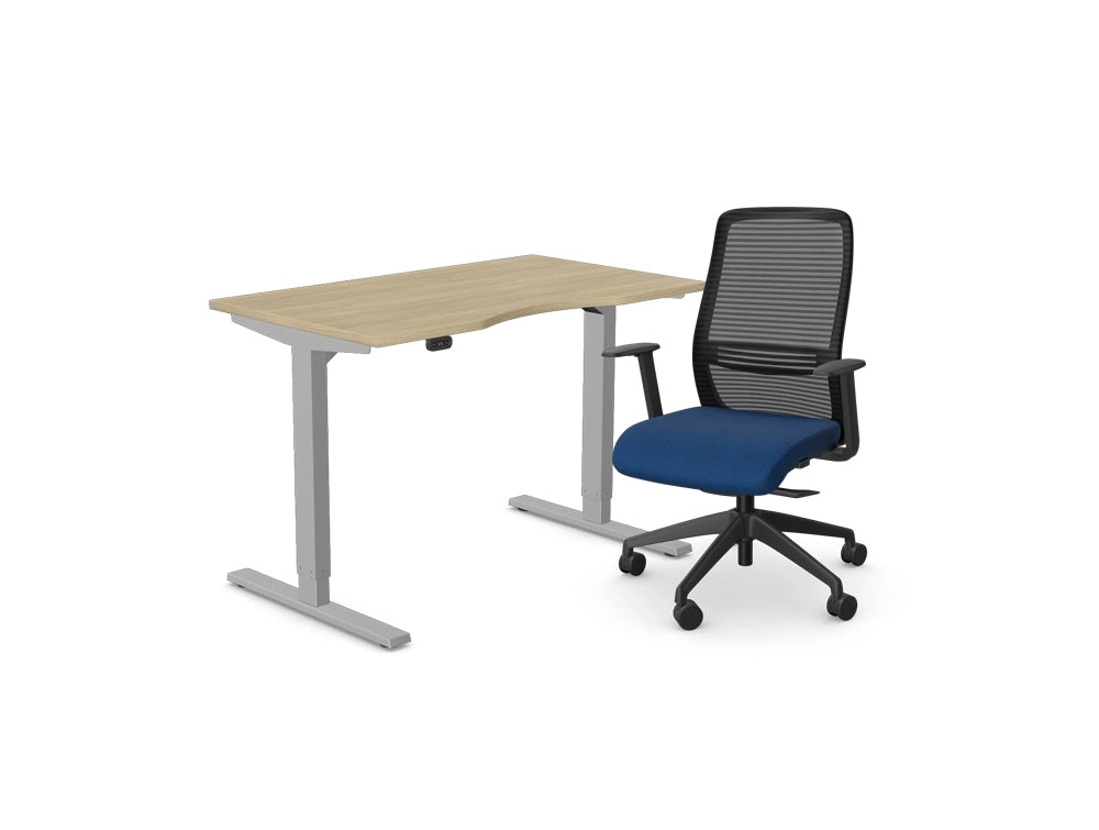 Zoom Sit Stand Desk With Blue Nv Ergonomic Mesh Chair Bundle