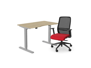 Zoom Sit Stand Desk With Red Nv Ergonomic Mesh Chair Bundle