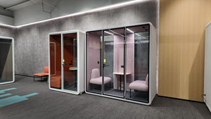 Zum Meeting Pod in White Finish with Modular Sofa in Breakout Setting