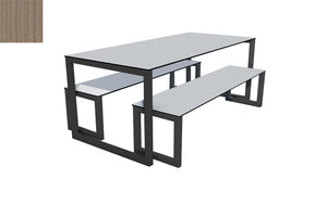 City Outdoor Dining Table And Benches Wood Med Finish Top Black Frame Base 1200Mm
