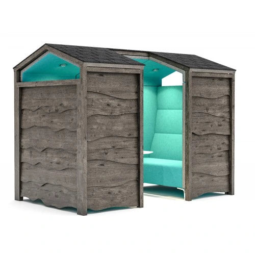 Huddle Rustic Shed Meeting Pod With Light Blue Upholstered Finish 1603964831