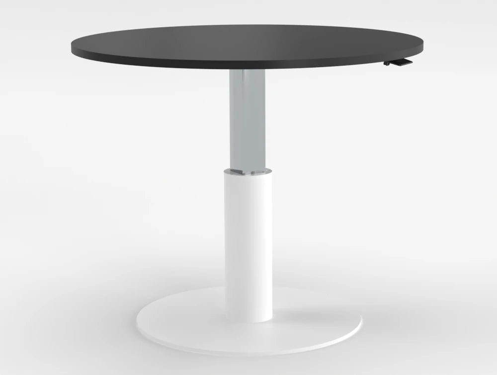 Mara Follow Round Adjustable Table 299K Black Top White Frame 900Mm