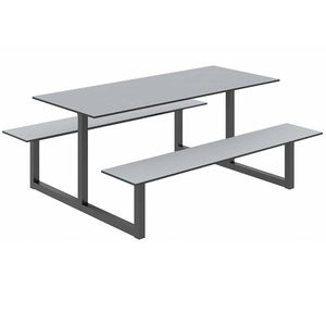 Parc Outdoor Dining Table And Benches Grey Finish Top Black Frame Base