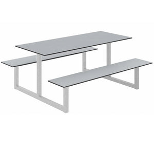 Parc Outdoor Dining Table And Benches Grey Finish Top Silver Frame Base