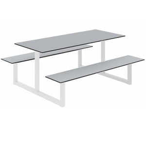 Parc Outdoor Dining Table And Benches Grey Finish Top White Frame Base
