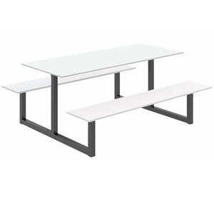 Parc Outdoor Dining Table And Benches White Finish Top Black Frame Base