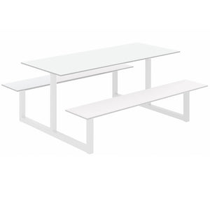 Parc Outdoor Dining Table And Benches White Finish Top White Frame Base