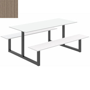 Parc Outdoor Dining Table And Benches Wood Med Finish Top Black Frame Base
