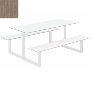 Parc Outdoor Dining Table And Benches Wood Med Finish Top White Frame Base